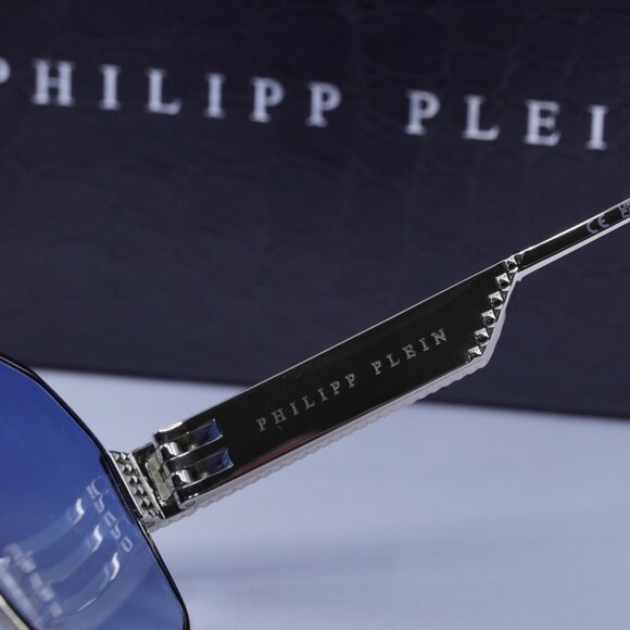 Philipp Plein SPP106M 0579 Aviator Sunglasses – Palladium/Blue - Picture 11 of 12